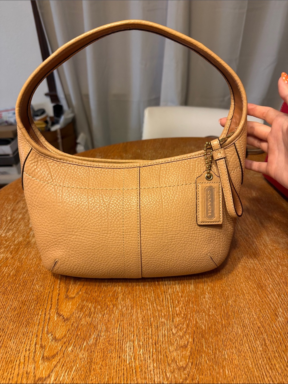 Coach Pebbled Leather Shoulder Bag in Tan